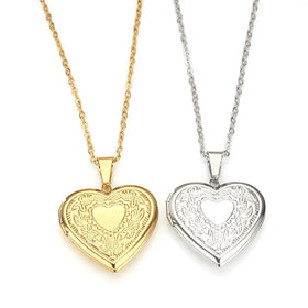 BINSHUO Wholesale Custom Stainless Steel Jewelry Openable Heart Shaped Pattern Photo Frame Photo Box Pendant Necklace for Women