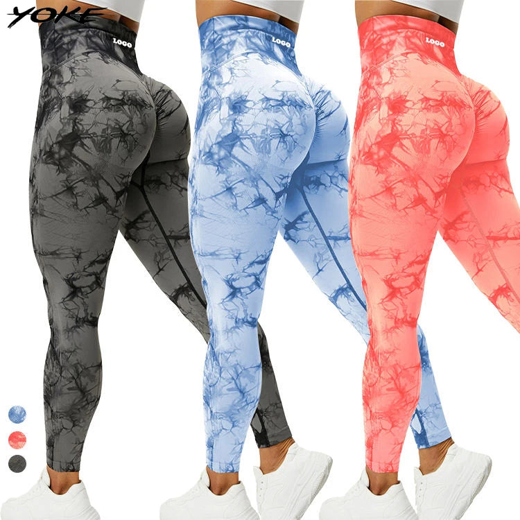 YOKE Gym Fitness Yoga Wear Workout High Waist Scrunch Yoga Pants Leggings for Women Butt Lift Seamless Tie Dye