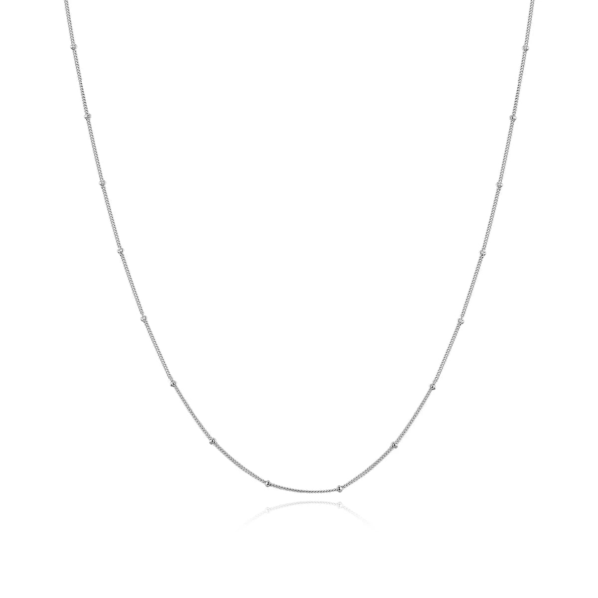 925 Sterling Silver 45cm Chain Link Necklaces Round Beads Necklace for Women Fashion Jewelry Link Necklace