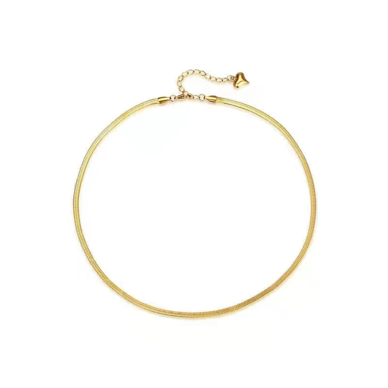 Stainless Steel Flat Snake Chain Necklace in Gold and Silver for Wedding Hip-hop Jewelry with Zircon for Women and Men