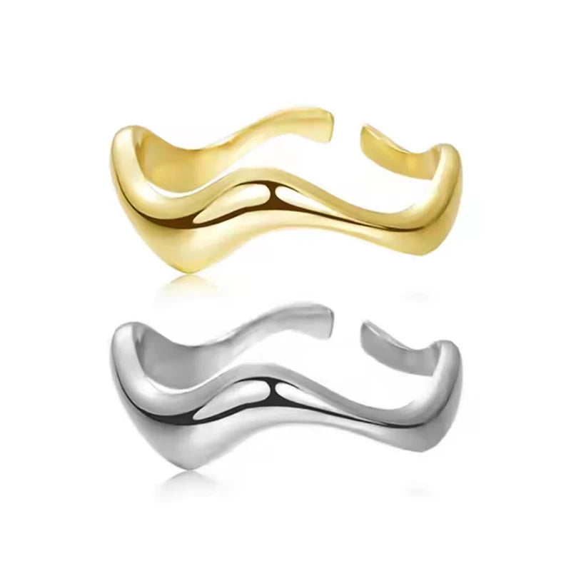 Original Design Irregular Wave Ring 925 Sterling Silver Open Fine Jewelry Rings for Women 18K Gold Plated