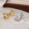 18K Gold Plated Stainless Steel Double Hoop Earrings Zircon Inlaid Statement Earrings Women Fashion Jewelry