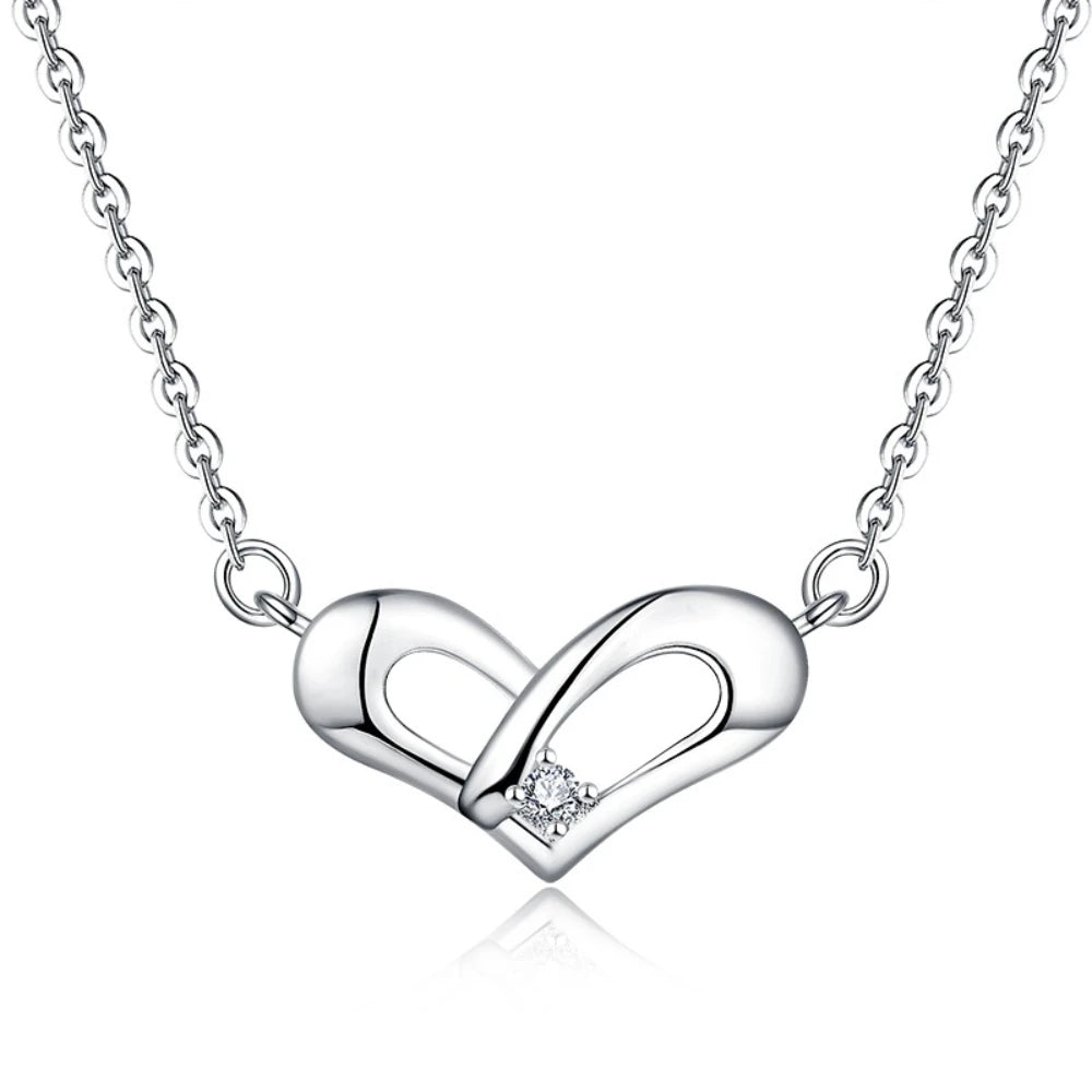 YILUN Stylish Women's 925 Sterling Silver Heart-Shaped Pendant Necklace Cubic Zirconia Durable Heart Necklace Daily Wear Gift