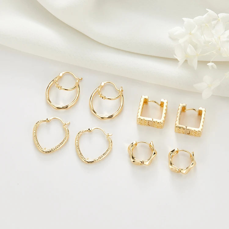 Korean Style Simple Hoop Circle Piercing Gold Plated Ladies Geometric Hollow Heart Earrings Women Jewelry