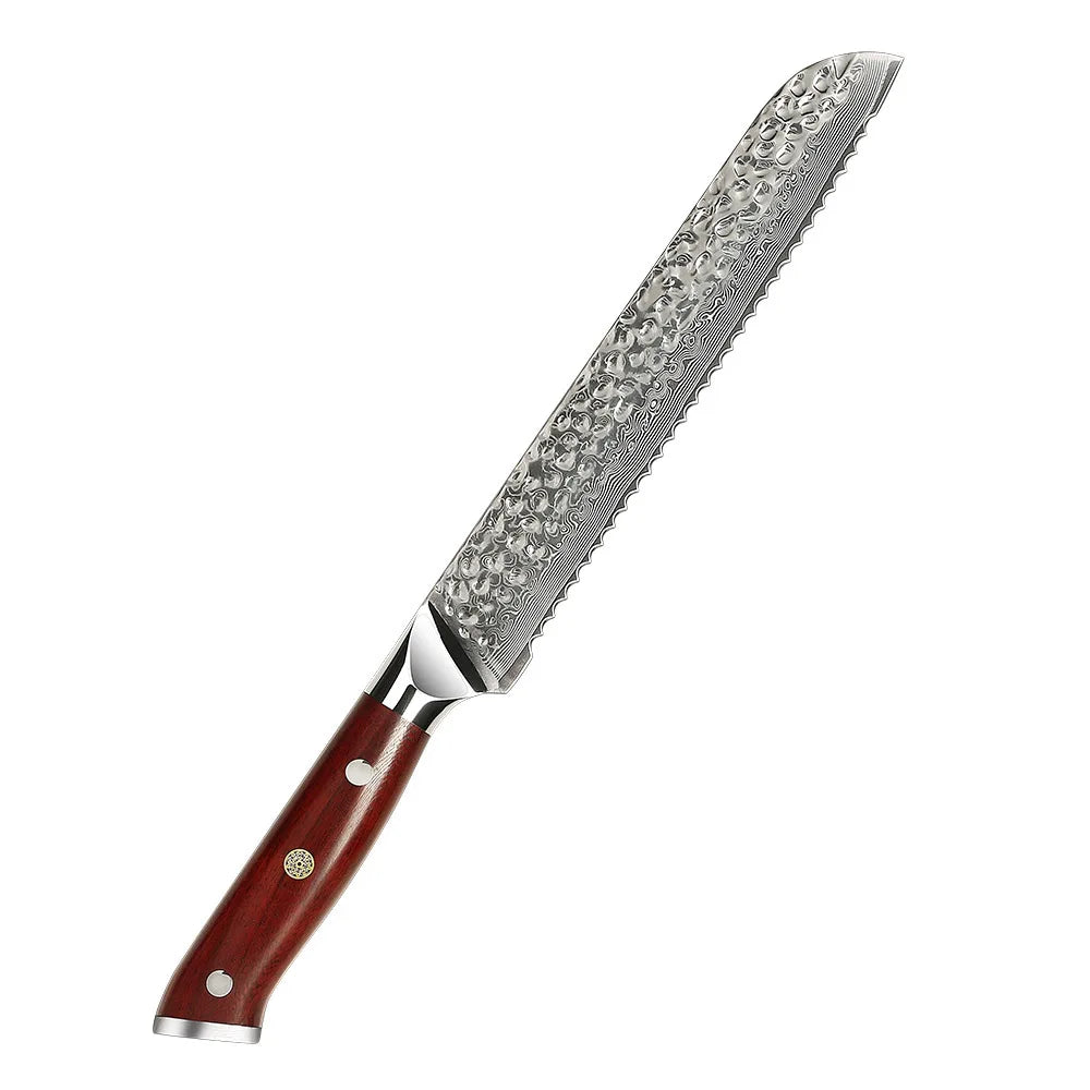 Amber Hammered Damascus Knife Bread Cake Knife Kitchen Knife