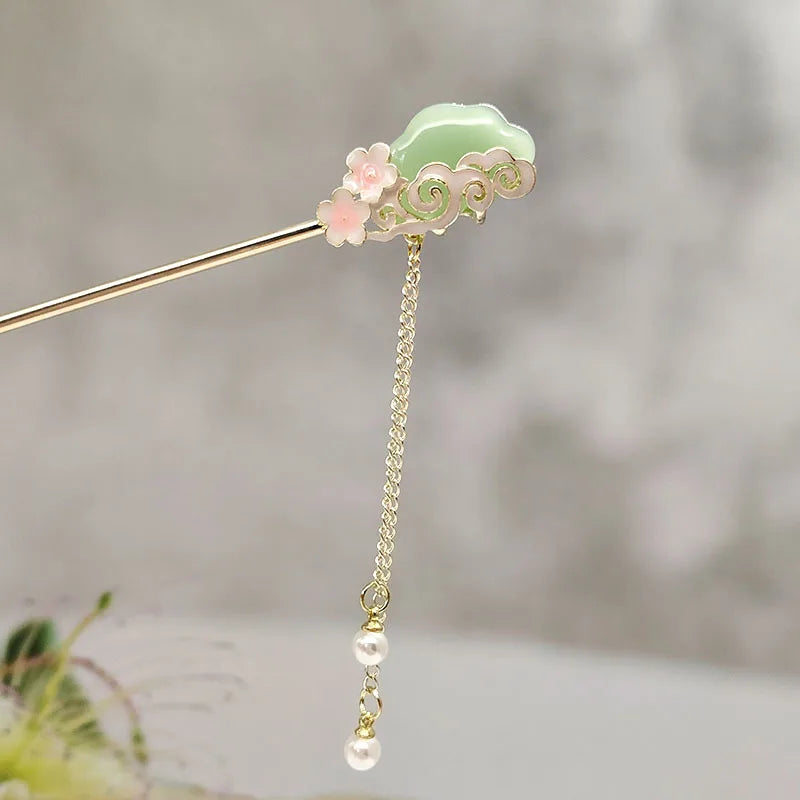 Chinese Style Retro Xiangyun Lucky Imitation Jade Hairpin Chopsticks Metal Hair Sticks Pan Hair Hairpin Headwear Hair Clip