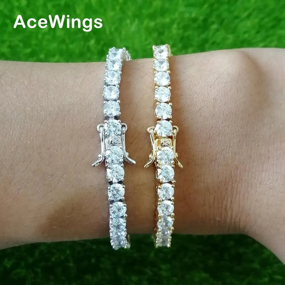 BB019 4mm 7inch 8inch Brass Zircon Tennis Chain Bracelet Hip Hop Jewelry Gold Silver Material Men CZ Bracelet Iced Out
