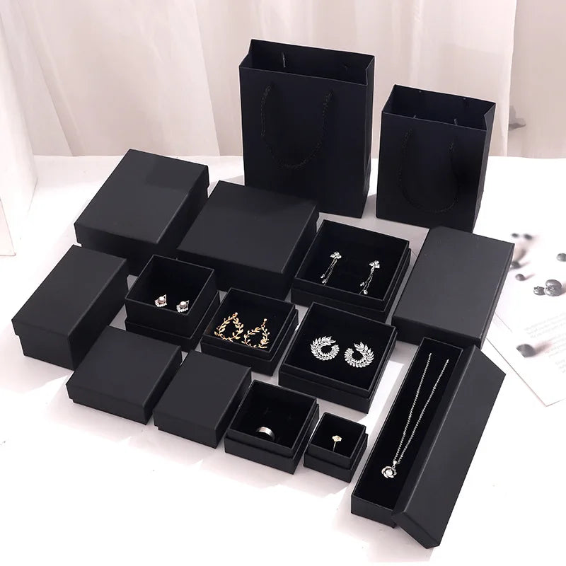 Wholesale Custom Logo Small Pink Blue Black Lid Open Base Long Earrings Necklace Stud Rings Jewelry Boxes with Foam Insert