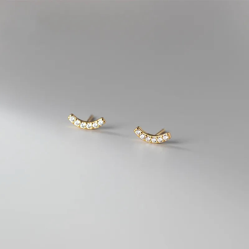 S925 Sterling Silver Stud Earrings Female Zircon Diamond Moissanite Earrings Smile Sweet Curve Earrings Women
