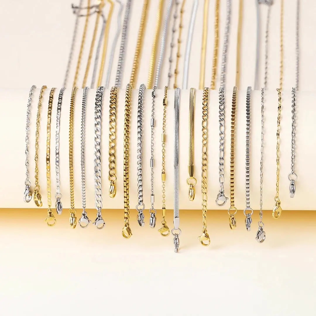 Waterproof Stainless Steel 14K 18K 24K Gold Plated Jewelry Rope Snake Figaro Paperclip Cuban Chain Choker Necklace for Women