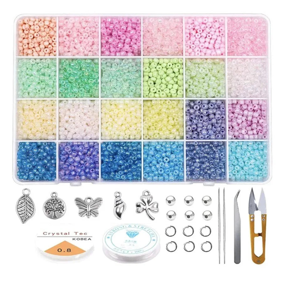 Czech Glass Seed Beads 3 MM With Elastic String Tweezers Tool Kit Macaron Glass Seed Beads DIY Craft Bracelet Jewelry Making
