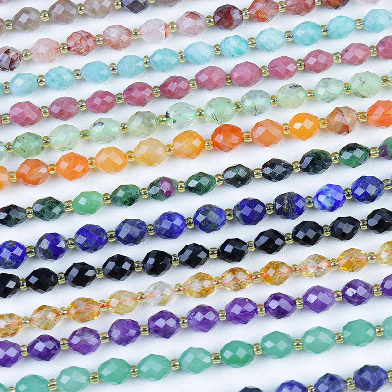 New 8MM Natural Faceted Rice Stone Beads Briolette Olive Gemstone Bead Strand for DIY Jewelry Making (6-7)x8mm 19cm 38cm