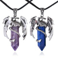 Wholesale Natural Stone Hexagon Prism Dragon Pendant Necklace Gemstone Jewelry Obsidian Lapis Lazuli Animal Pendant