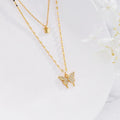 Dainty 925 Silver Double Layered Butterfly Necklace Micro Paved Zirconia Sterling Silver Butterfly Choker Necklace for Women