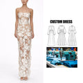 OEM High-End European American Three-Dimensional See-Through Flower Strapless Long Evening Gown Independent Foreign Party Empire
