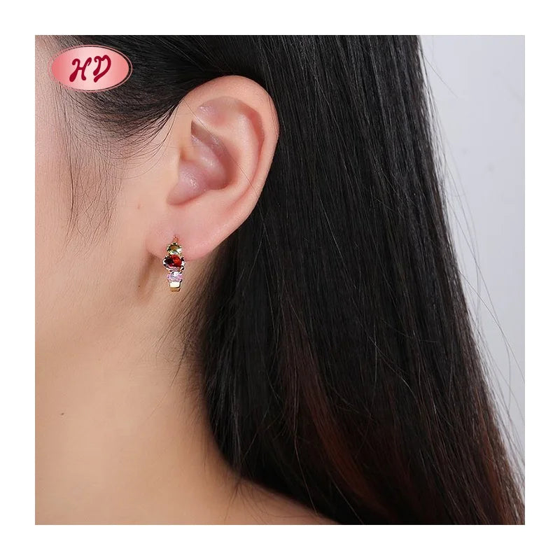 Bisuterias Stylish 18K Gold Plated Brass Hoop Earrings With Cubic Zirconia for Women Earings Jewelry Women