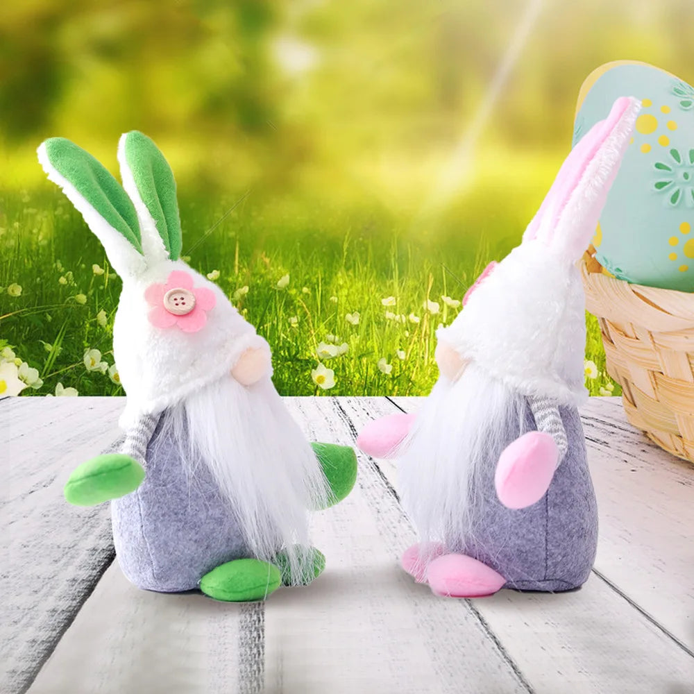 Handmade Scandinavian Mr. and Mrs. Easter Bunny Gnomes Easter Home Table Ornament Set Party Decoration
