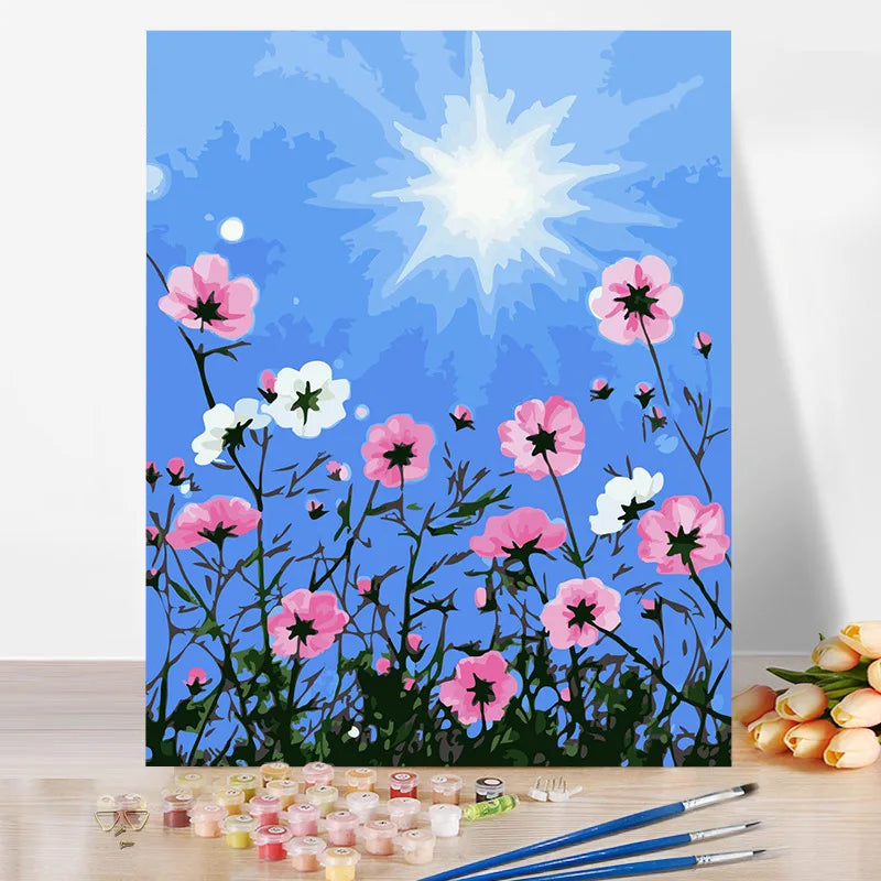 DIY Painting by Numbers Wholesales Custom Photo Design Kits Scenery Impressionism DIY Paint by Numbers on Canvas Flower Set