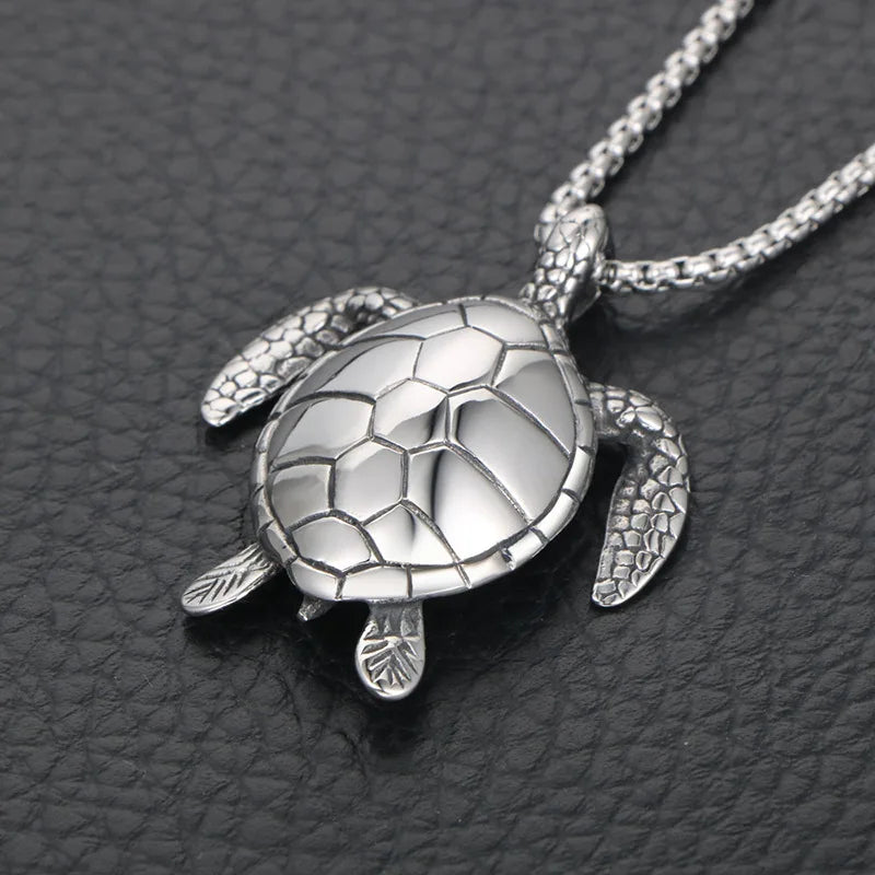 Vintage Punk Style 316L Stainless Steel Mens Jewelry Tortoise Pendant Custom Personality Animal Sea Turtle Pendant Necklace