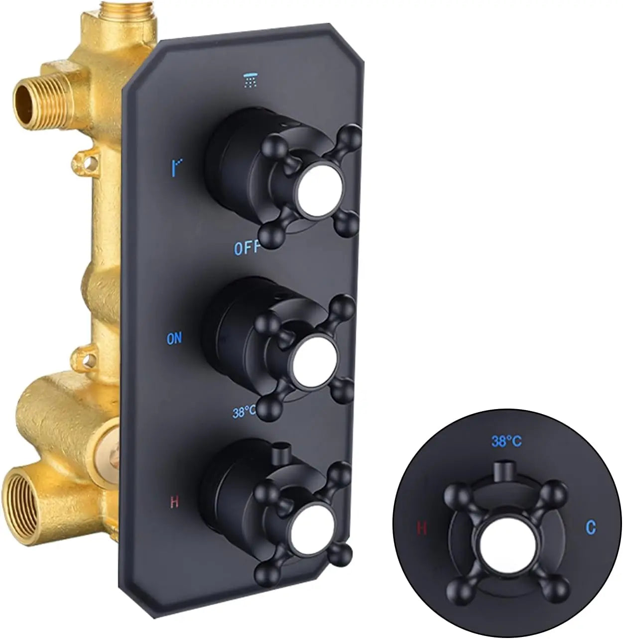 Factory Price Hongdec HD-MV-03 Brass 3 Function Modern Design Thermostatic Shower Diverter Valve Matte Black Wall Bathroom