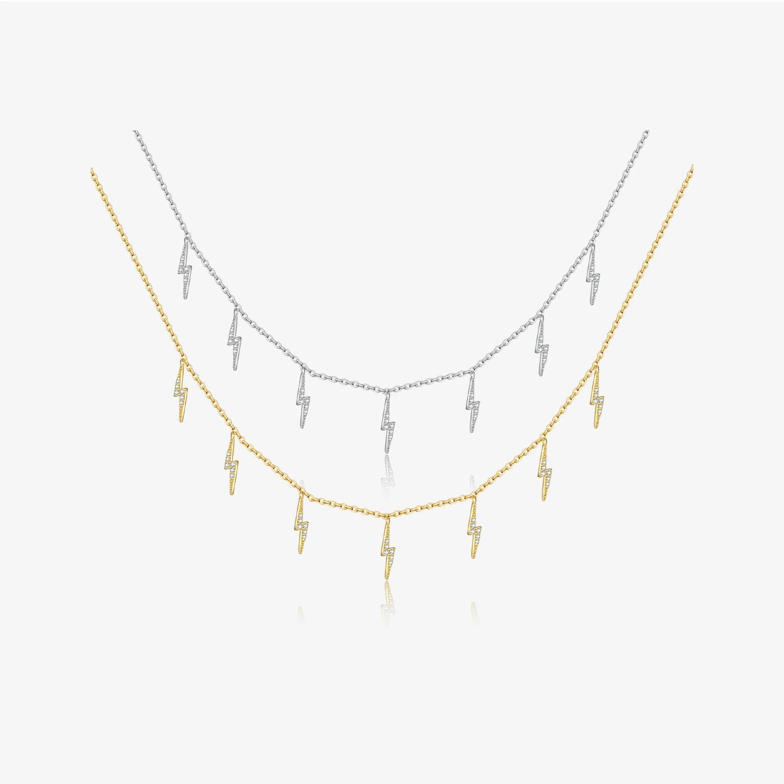 FUAMAY 18K Gold Dipped Lightning Bolt Charm Necklace Sterling Silver Multi Lightning Bolt Necklace Lightening Bolt Necklace