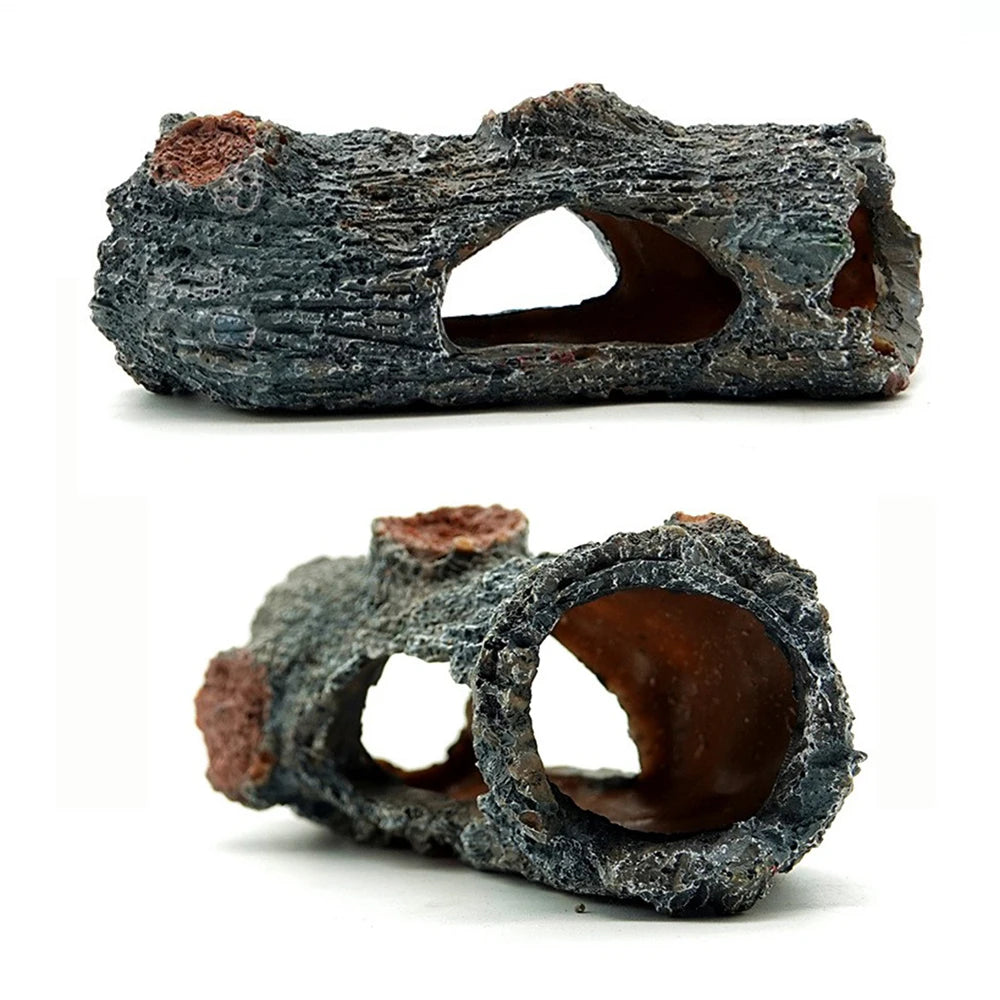 Aquarium Hollow Tree Trunk Ornament Fish Hideout Hideaway Gecko Hide Cave Small Animal Habitats