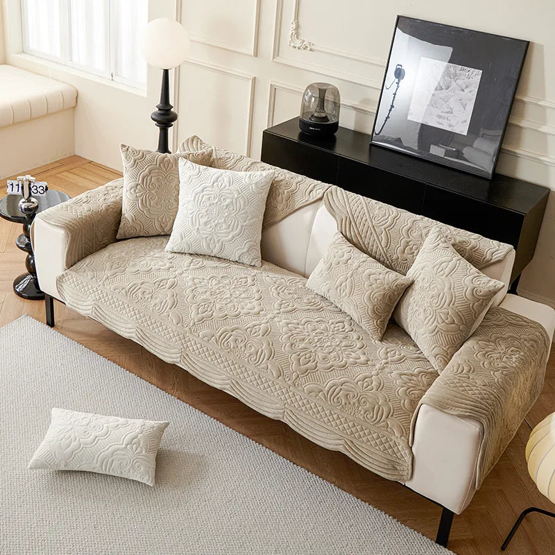 Simple Modern Autumn Winter Plush Anti-static Non-slip Washable Geometric Full Cover Home Sustainable 100% Polyester Sofa