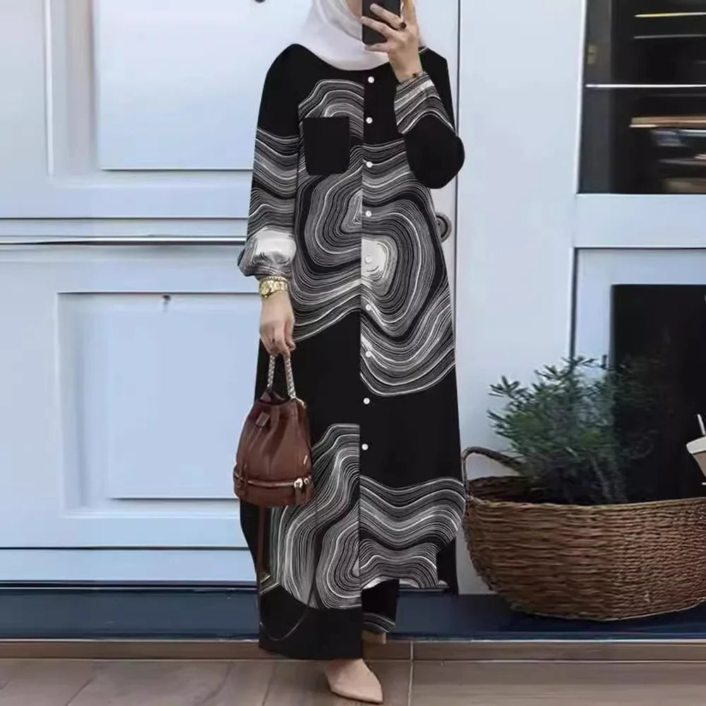 Latest Design Women's Islamic Abaya Clothing Striped Pants and Blouse Set Plus Size Breathable for Long Hours for Muslims