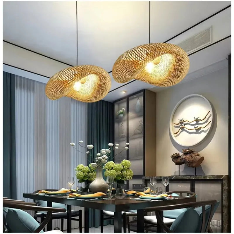 Handmade Natural Woven Lamp Japanese Restaurant Decorative Lighting Wooden Bamboo Chandeliers Creative Rattan Pendant Light