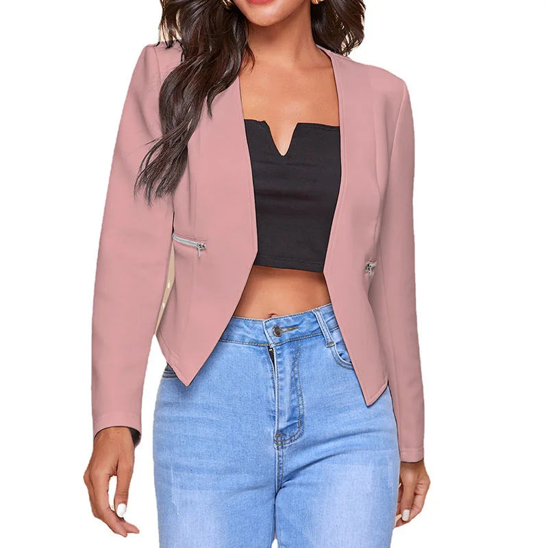 RNSHANGER Autumn Women's Solid Color Breathable Notched Collar Full Sleeve Suit Jacket Blazer
