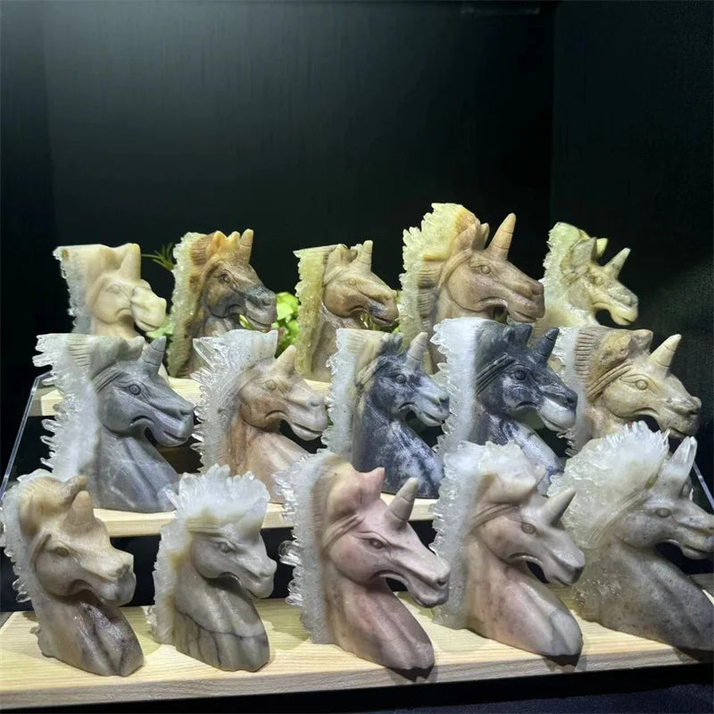 Wholesale Unicorn Crystal Carving Around 75 Mm Clear Quartz Cluster Unicorn for Decoration