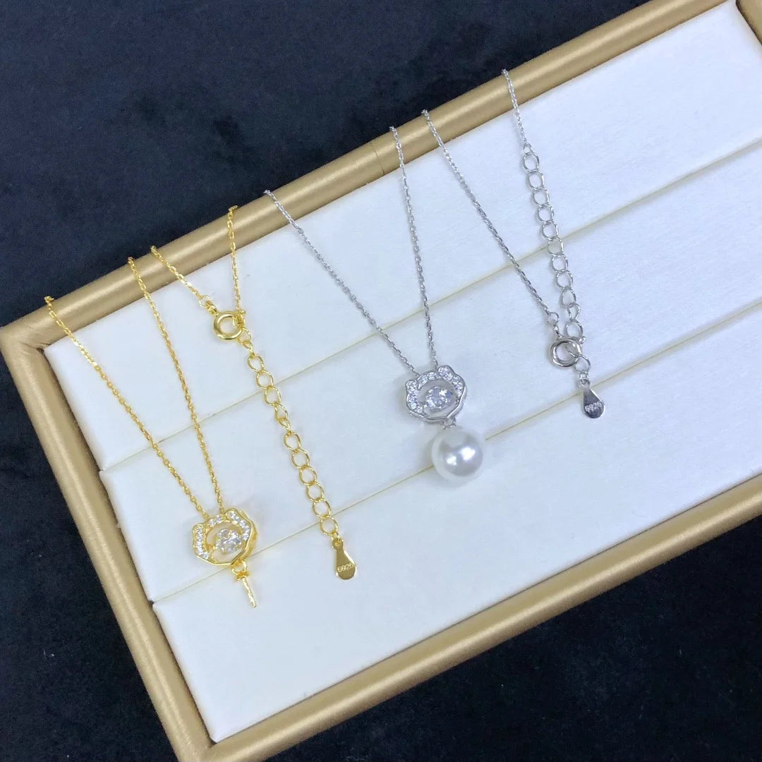 N456 8-9mm DIY Natural  Freshwater Pearl Charm Pendant Necklace Chain Accessory 925 Sterling Silver Jewelry for Women