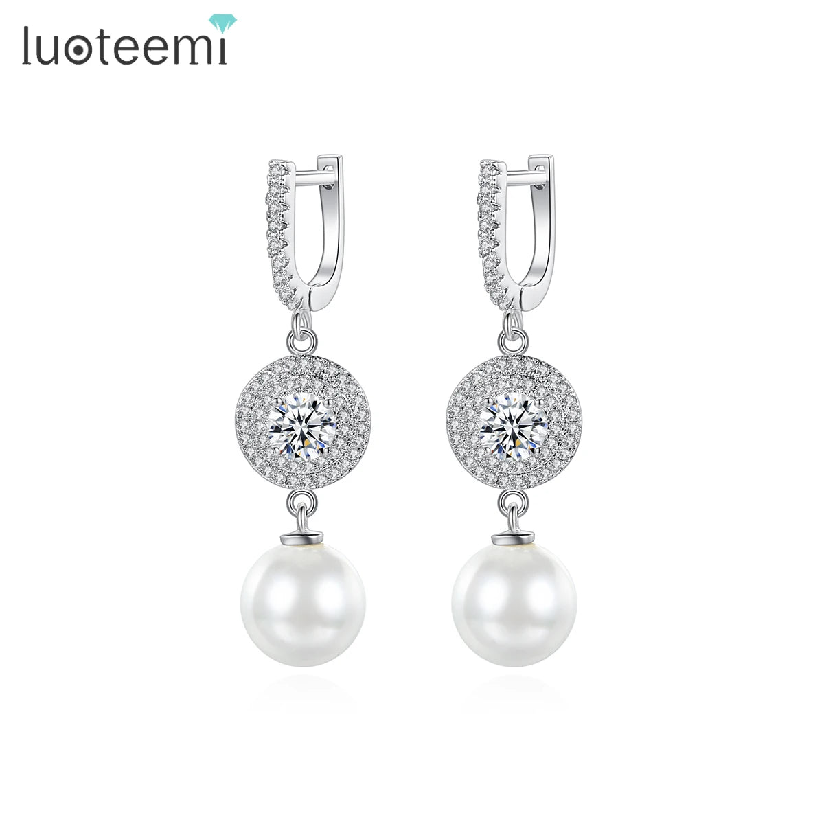 LUOTEEMI Fashion Earring Zircon Designer Hoop Popular Accessories Jewelry Statement Shell Pearl Drop Earing