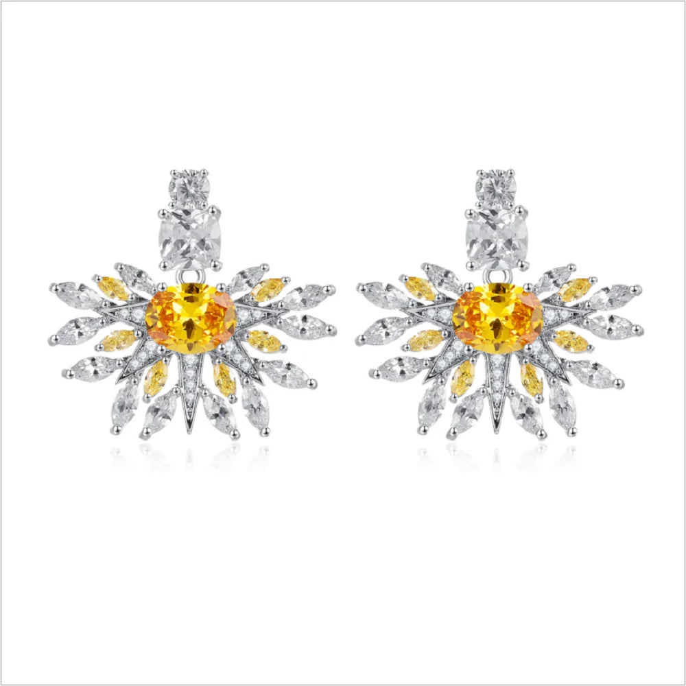 New Fashion Rhinestone Inlaid Zircon Gemstone Paraiba Jewelry Set Necklace Ring Earring Celebrity Jewellery Sets