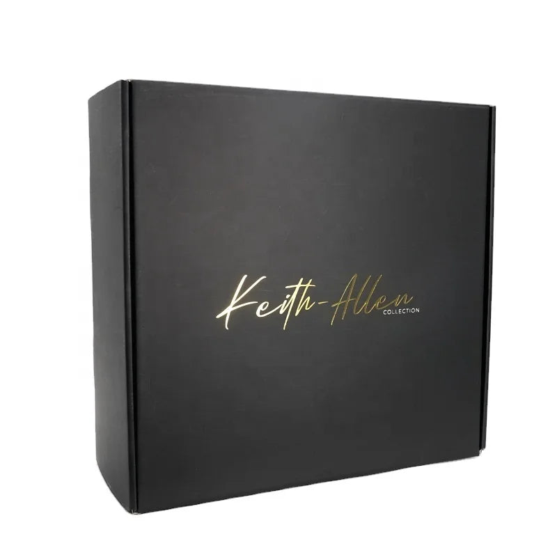 Custom Black Box Gold Foil Logo Corrugated Dress Clothing Lingerie Packaging Luxury Eyelash Cosmetic Shipping Box
