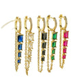 EC1937 Long 18k Gold Plated Graduted Baguette Zircon CZ Diamond Drop Dangle Hanging Linear Chain Tassel Hoop Earrings