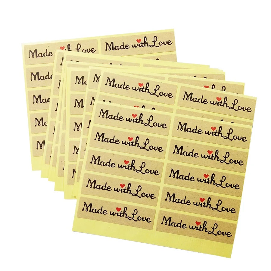 100pcs/pack Vintage Made With Love Kraft Label Sticker DIY Hand Made for Gift Cake Baking Sealing Sticker With Cute Heart