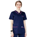 2021 New Design Stretchy Soft Fabric Short Sleeves Scrubs Uniforms Sets Customized Printing Logo Hospital Scrub Suits