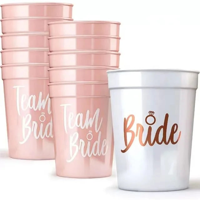 EAM Bride 11-Pack Plastic Cups for Bridesmaid and Bride Tribe for Bachelorette Party or Valentine's Day Celebration