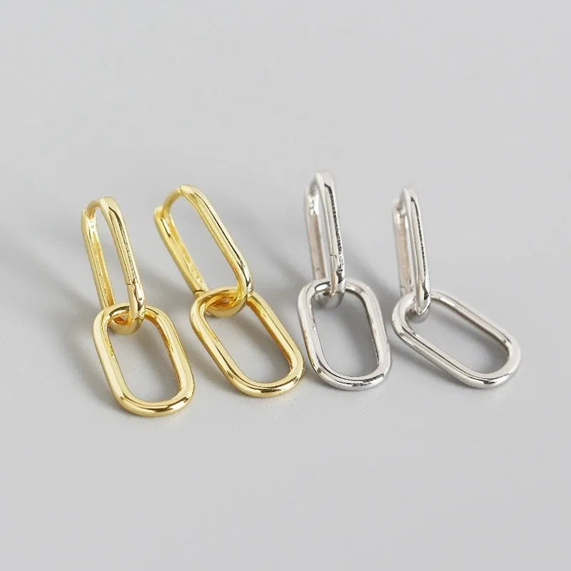 Hot Selling Fashion 925 Sterling Silver Luxury Earrings Chunky Double Oval Round Drop Gold Hoop Earrings for Women MegaBDM
