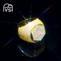 Pass Diamond Tester Vvs Moissanite Hip Hop Ring Iced Out Round Brilliant Cut Diamond Gold Plated 925 Silver Fine Ring