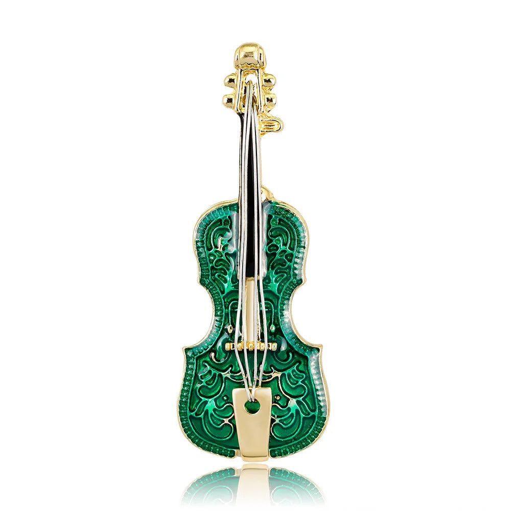 New Stock Fashion Big Green Guitar Enamel Brooch for Wedding Engagement