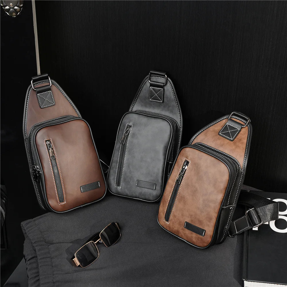 2026 Wholesale Black Fashion PU Leather Designer Trendy Chest Leisure Crossbody Sling Belt Fanny Pack Hip Waist Bag for Men