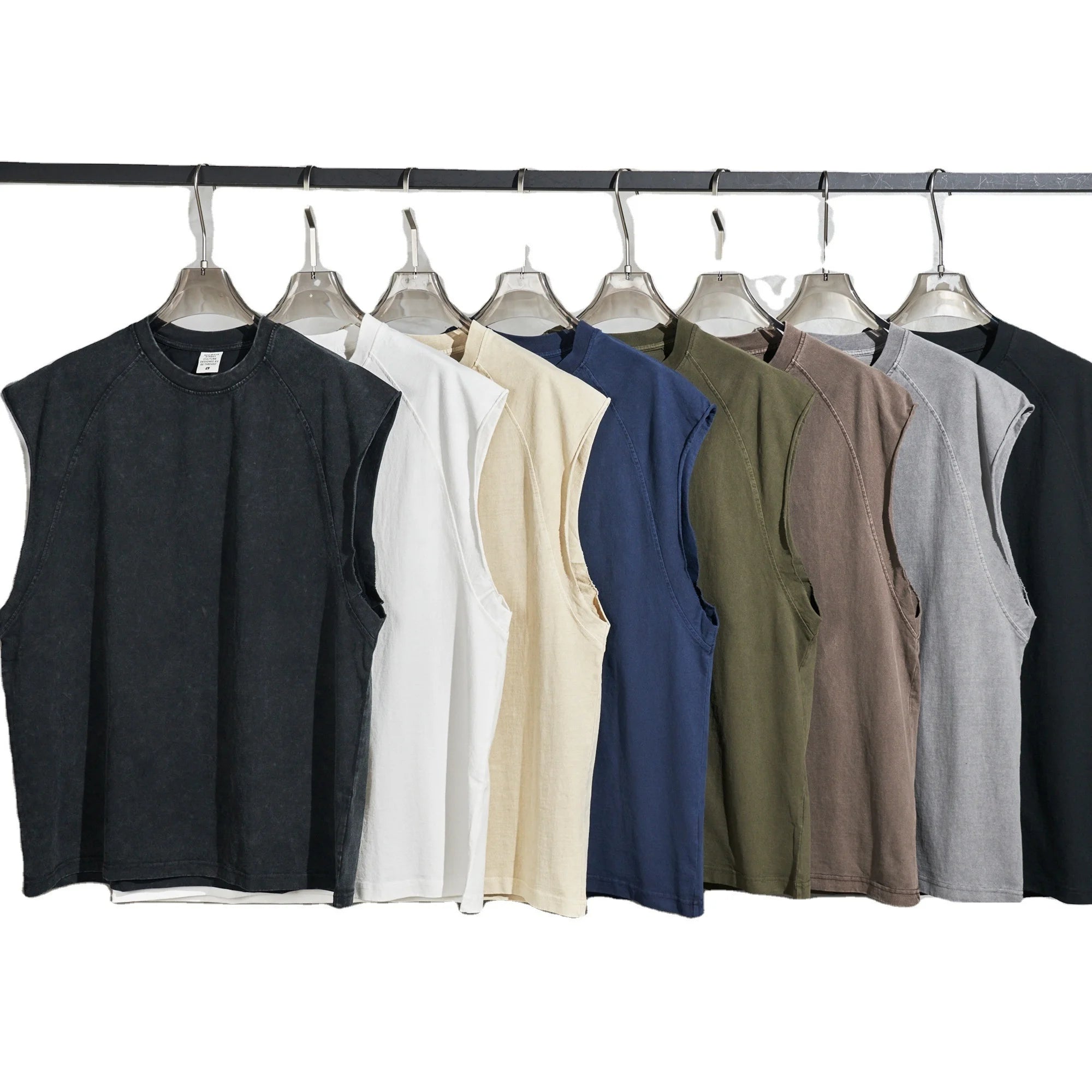 2023 New Design Men's Oversized Blank Casual 100% Cotton Sleeveless Hip Hop Streetwear Vintage Washed Tank Top Wholesale