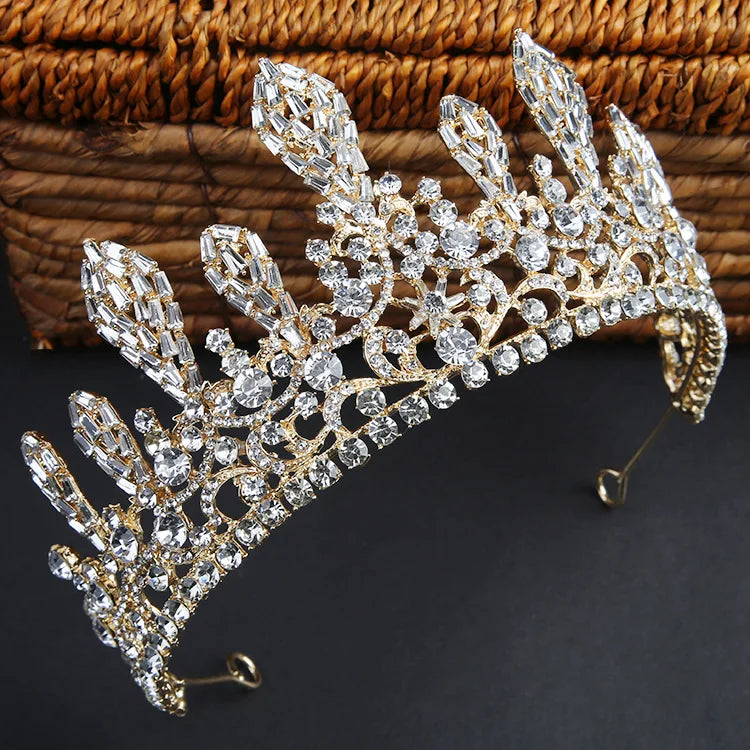 Fashion Jewelry Golden Baroque Crown Bride Princess Wedding Decorative Rhinestone Tiara Crown