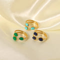 Tarnish Free Gold Plated Turquoise Ring Natural Stone Stainless Steel Open Adjustable Gemstone Ring for Women Accesorios Mujer