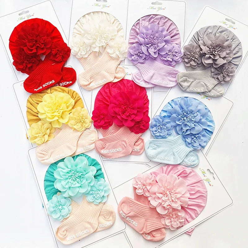 Wholesale Baby Headband Non Slip Socks Set Solid Colored Large Flowers Newborn Baby Socks