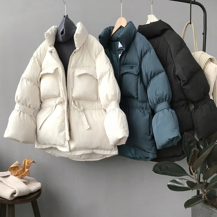 Hot Selling Packable Winter Coat Women Loose Padded Coat Stand Collar Thickened Padded Womens Parka Girls Quilted Coat