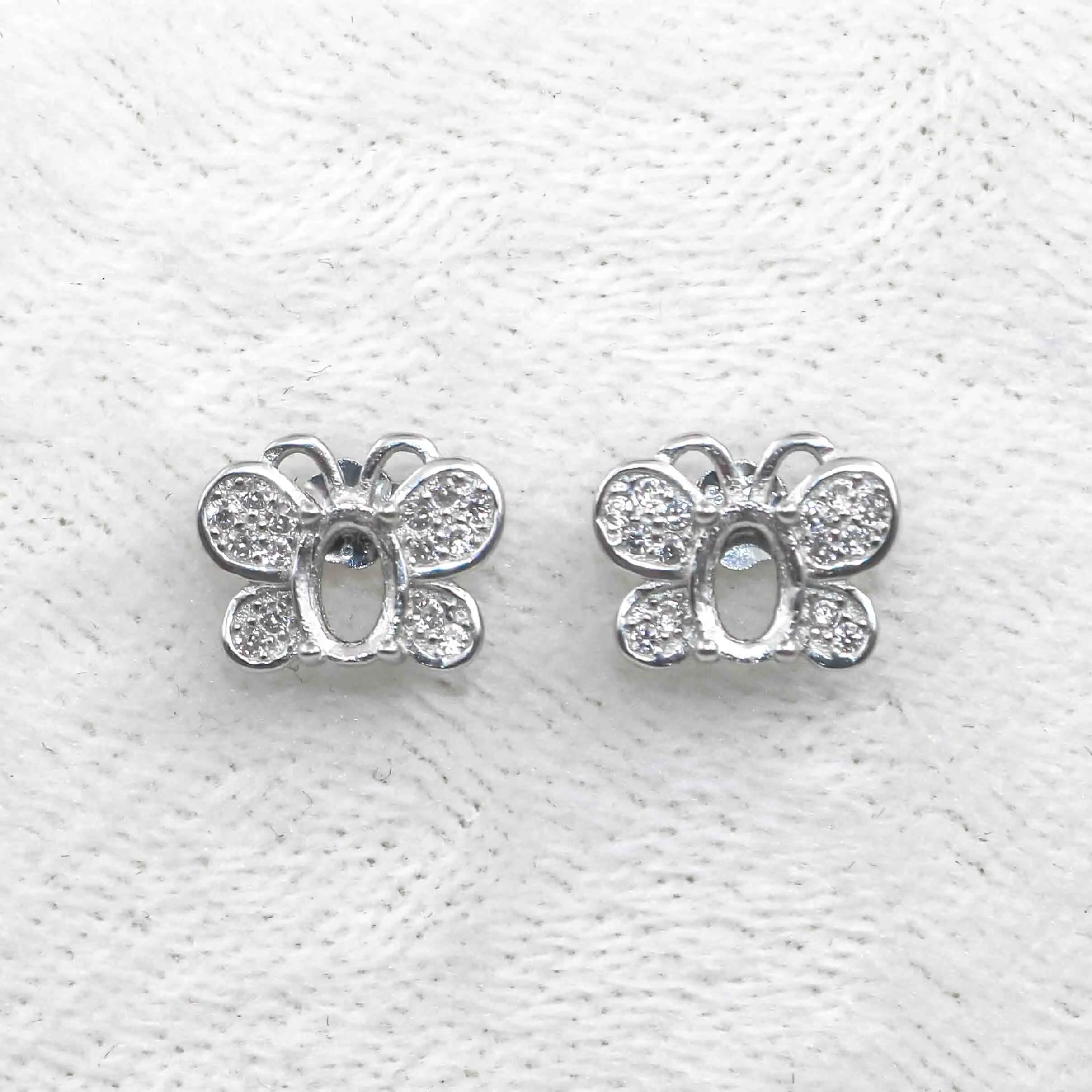 Sterling Silver 4*6mm Semi Mount Stud Earrings Empty Support Blank Claws Setting S925 Base Without Center Stone for DIY Inlay