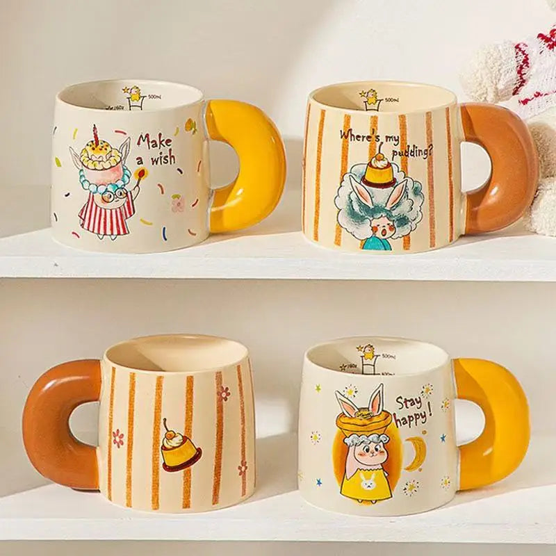 M Cute Star Ceramic Mug Childlike Witch Star Water Cup Large Capacity Couple Illustration Cup Home and Office Breakfast Cup
